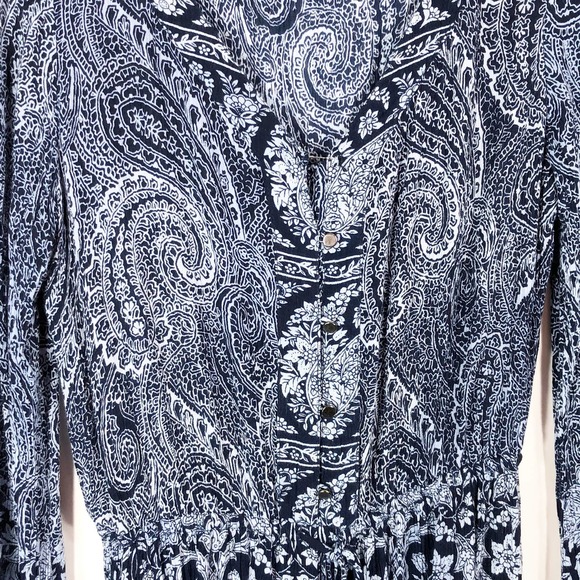 Altard State Small Romper Blue Floral Long Sleeve Shorts Drawstring V Neck 261 - Picture 3 of 7